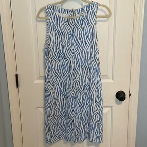 Tommy Bahama Blue and White Zebra-Print Sleeveless Midi Dress